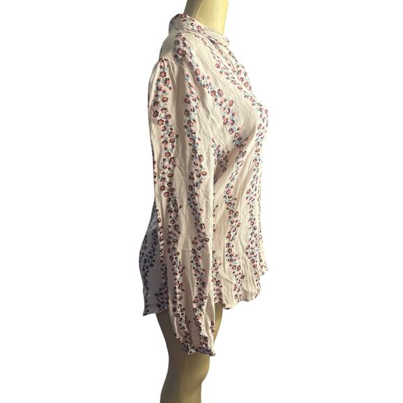 Women L Free People Button Tunic Shirt Mini Dress Top Blush Floral Print Ruffle - Picture 5 of 7